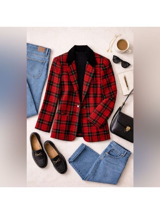 Sag Harbor Jackets & Blazers - Vintage Sag Harbor Tartan Plaid Wool Blend Blazer Jacket Academia Collegiate Lg